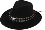 KOMBIUDA Straw Hat Men's Wide Brim Sun Hat for Party and Stage Performance Black