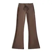 Drawstring Waist Plain Bootcut Sweat Pants Dark Brown - M