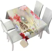 Floral Art Sparrow Bird in Cosmos Flowers Tablecloth