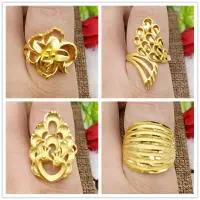 在飛比找樂天市場購物網優惠-雅夢緹新款細磨砂鍍黃金戒指女士仿3D硬金假金孔雀花朵沙金戒指
