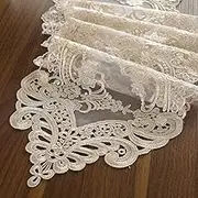ARTABLE Lace Table Runner Dresser Scarf Macrame Embroidered Table Runners with Exquisite Flower Vintage Shabby Chic for Wedding Holiday Dinning (Champagne, 10 x 47 Inch)