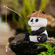 Cute Panda Fishing Statue,Resin Panda Fisher Decorations,Panda Fishing Figurines Sculpture Yard Art Ornament,Running Water Fish Pond Water Garden Decoration