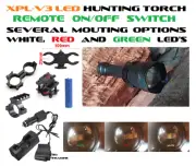 3 (tri) Colour (Red Green White) Hunting Torch/Flashlight, Mount/Switch Options