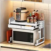 Heavy Duty Stainless Steel Microwave Stand Adjustable Retractable Drawer Single Tier Countertop Microwave Shelf Strong Load Bearing Microwave Oven Rack