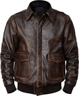 Men A2 Leather Jacket WW2 Air Force Flight Pilot Aviator Distressed Brown Jacket