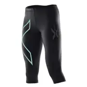 NEW || 2XU Womens 3/4 Compression Tights - Black/Ice Green