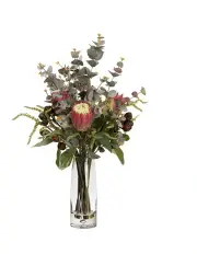 [Fusion] Artificial Plant Flower Protea And Native Arrangement With Glass Vase 84cm in Multi