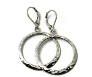 Sterling Silver Hammered Hoop Earrings Polished Finish