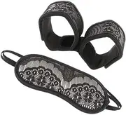 Perfeclan Couple's Eye Bracelet for Themed Restraint Outfits, Black, Handcuff + Eye Mask