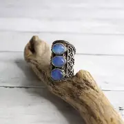 Handcrafted Women's Blue Moonstone Silver Chunky Ring Artisan Jewelry Antique