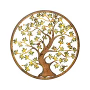 Colourful Round Tree Of Life W 3 Birds Wall Art, 60cm