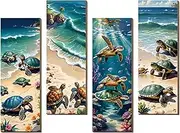 JISADER 4x Sea Turtle Wall Art Artwork Modern Crafts Easy Hang Photography Prop Beach Pictures Wall Decoration for Bedroom Office