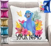 Personalised Blue Bird Pillow Magic Sequin Mermaid Cushion Cover 6 Colours