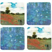 Set de 4 sous-verres Enesco Claude Monet, Coquelicots et Nymphéas (10x10cm)