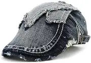 [LAIFEKE] Newsboy Cap Fashion Mens Washed Denim Cotton Ivy Gatsby Hat Distressed Driving Cabbie Flat Hat Women