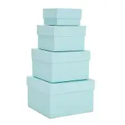 4 Pack Square Nesting Gift Boxes, Decorative Boxes with Lids in 4 Sizes, Teal