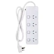 Crest 4-Socket Power Board Extension Plug Strip w/ 4 Individual Switches White