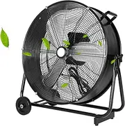 24 Inch Industrial Drum Fan,High Velocity Heavy Duty Floor Fans,Oscillating Fans,3 Speed,Adjustable tilt for Patios, Warehouse, Commercial,Basement,Factory,Garage with Wheel, Black
