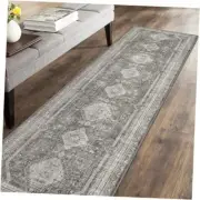 Runner Rugs Non Slip Hallway Runner Rug, Machine Washable Low Pile 2x5 Grey
