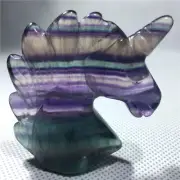 2" Natural fluorite quartz Carved Unicorn Crystal Skull Reiki Healing 1pc