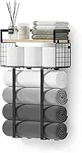 Towel Racks for Bathroom Wall Mounted, Yunking Metal Towel Holder with Wooden Shelf for Folding Large Towels, Towel Storage for Small Bathroom Organizer Decor or RV Camping