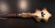 Rawhide Percussion Rattle with Beaded Handle - Turtle