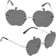 [ANDRESLAD] 2pcs Apple Sunglasses Mini Decoration Nozzle Women's Collar Orb Pendants - Spouts Cartoon Stapler Daily Necessities Nozzle Small Pendants Black Metal