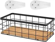 Metal Basket with Wood Base, Rectangular Metal Wire Basket, Elegant Metal Wire Storage Basket, Decorative Bathroom Storage Basket, Versatile Basket Wall Decor for Bathroom Kitchen(black,L)