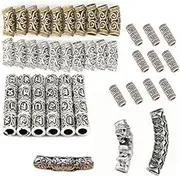 57 PCS Professional Hair Tube Beads Norse Runes for Braids, Dreadlocks, Beard - DIY Bracelets, Necklaces, Charms
