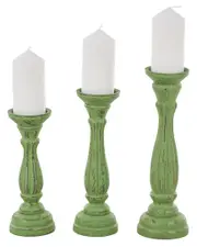 Set of 3 Distressed Turned Pillar Candle Holders