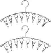 [Pack of 2 pcs] Waikas Socks Underwear Hanger ,Stainless Steel Hanger，Stainless Steel Sock Hanger with 8 Clips, Suitable for Drying Socks, Underwear, Baby Clothes, Towels