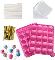 20 Cavity Silicone Cake Pop Mold Kits - Cake Pop Tray with 60pcs Cake Pop Sticks, Bags, Twist Ties, Great for Cake Pop Maker, Lollipop Mold, Cake Pop and Chocolate