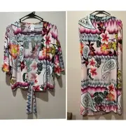Chicos Stretchy Slinky Tie Front Tropical Floral Print Top and Skirt Set Size 1