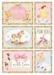 Stamperia Rice Paper Sheet A4-Cards Pink, Day Dream - 6 Pack