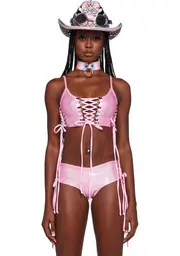 [J Valentine] Metallic Lace-Up Crop Top