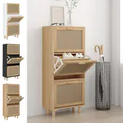 Shoe Cabinet Engineered Wood and Natural Rattan Storage Multi Colours vidaXL