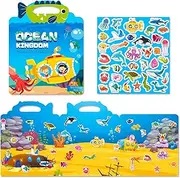 PQCLXUYA Reusable Sticker Book for Kids,3D Jelly Stickers Toddlers Activity Book for Boys Girls Road Trip Toddler Airplane Train Travel Essentials Toy,Birthday Gifts for Age 2(Ocean Kingdom)
