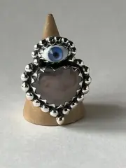 925 Sterling Silver Evil Eye & Pink Quartz Ring Protection & Style