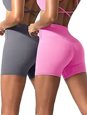 [VOENXE] High Waist Women Yoga Shorts,Biker Workout Spandex No Front Seam Short,Athletic Tummy Control Gym Soft Running Quick-Dry Butt-Lifting Short,2 Pack
