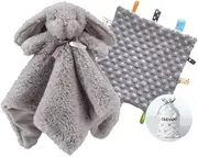 CREVENT Soft Plush Animal Face Security Blankets for Boys and Girls, Great for Birthday Baby Shower (Bunny + Tag)
