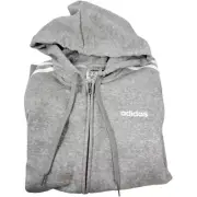 Adidas Essentials 3 Stripe Fleece Hoodie Women Medium Grey Heather