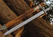 Handmade Damascus Steel Viking Sword, Custom Norsemen Viking Sword For Cosplay