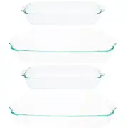 Pyrex (2) 233 3qt and (2) 232 2qt Rectangular Glass Baking Dishes Combo Set