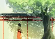 Anime trees miko artwork girls original characters Playmat Gaming Mat