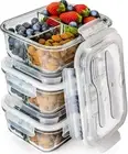 PrepNaturals 3 Pack 34 Oz Glass Meal Prep Containers - Dishwasher Microwave F...