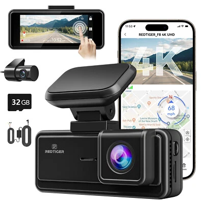 REDTIGER 4K Dash Cam Front and Rear 5G Wi-Fi Touch Screen With Hardwire Kit