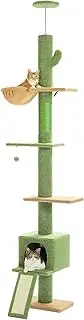 Cat Tree Tower Floor to Ceiling, Adjustable Height (210-274cm), Multi-Level Cat Tree with Sisal-Covered Scratching Posts, Cat Tower with Hanging Balls and Extended Platform for Cats to Play and Sleep