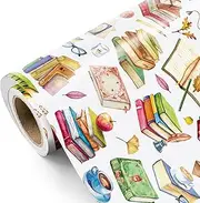 WRAPAHOLIC Book Wrapping Paper Roll - Mini Roll - 17 Inch x 16.5 Feet - Colorful Book Design for Book lover, Bookworm, Librarian