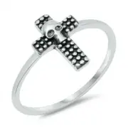 Skull Cross Ring Sterling Silver 925 Oxidized Jewelry Face Height 12 mm Size 5