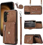 [Asuwish] Mobile Phone Case for Samsung Galaxy S23 5G Case with Strap Card Slot Foldable Wallet Stand Mobile Phone Cases Cover Leather Vintage Chain S23 23S S23 Mobile Phone Cases Protective Women's